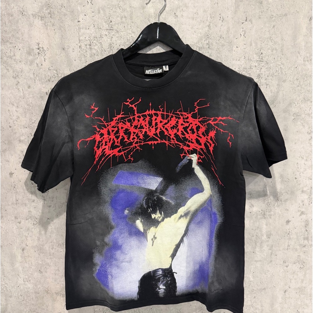 Hellstar Path to Paradise Washed Black Graphic T-Shirt Mens Small Luke 9:23 Tee